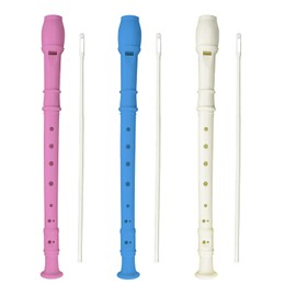 3 Pack 8 Hole Soprano Recorders Descant Flute With Cleaning Rod German Style for Beginner Graduation or Back to School Gift (blue, pink, white)