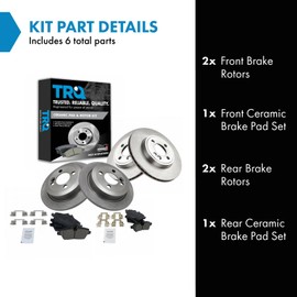 TRQ Front and Rear Brake Pad and Rotor Set Ceramic Vented Solid Rotors Compatible with 2007-2015 Mini Cooper