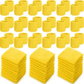 Yuxung 60 Pcs Yellow Wristband Bulk Sweatband Neon 80s Sports Wristband Thick Cotton Gymnastics Adult Sweat Band Absorbent Sweatband for Men Women Supply Basketball Football 30 Pair
