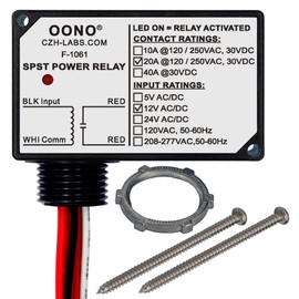 AC/DC 12V SPST 20Amp 250Vac/30Vdc Power Relay Module, Plastic Enclosure and Pre-Wired