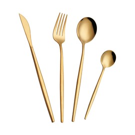 16 Stück Gold Besteck Set,Edelstahl goldenes Besteck set,Besteck Set 4 Personen,Einschließlich Messer/Gabel/Löffel/Teelöffel