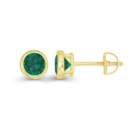 Yellow Gold Plated 925 Sterling Silver 4mm Round Bezel Set Created Green Emerald May Birthstone Screwback Stud Earrings