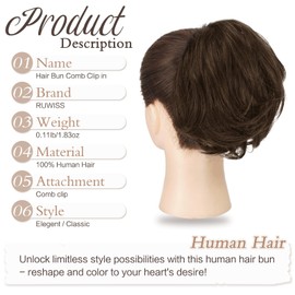 RUWISS Real Human Hair Short Drawstring Ponytail Hairpieces for Daily Use, Natural Straight Updo Bun Comb Clip in Ponytail Extension for Women,Brown