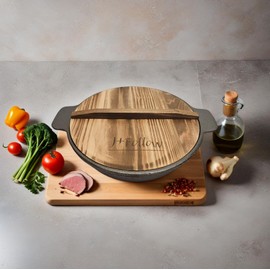 Cast Iron Hot Pot with Divider, 12.5 Inch Dual-Sided Shabu Shabu Pot, Multi-Functional Hotpot for Induction/Gas Stove, Black