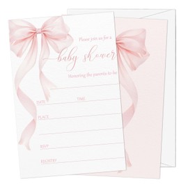 Gsauto Baby Shower Invitations for Girl, 25 Pink Bow Double-Sided Gender Reveal Invites with Envelopes, Bowknot Invitation Cards for Party Favor Decorations -A01