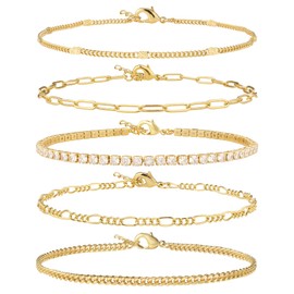 AOZEL Gold Ankle Bracelets for Women Anklets for Women Waterproof 14K Gold Plated Tennis Anklet Bracelet for Women Non Tarnish