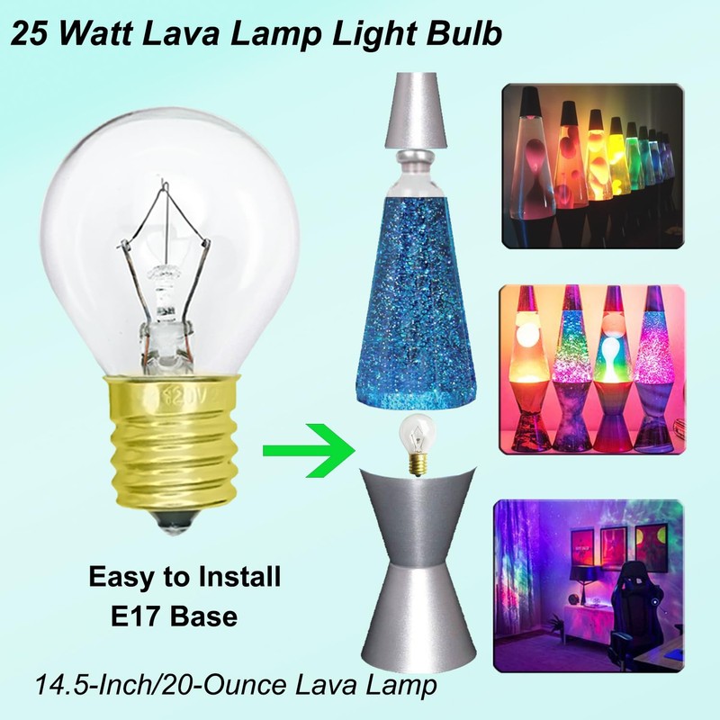 Lava Lamp Light Bulb 25W S11 E17 Base Replacement Bulbs