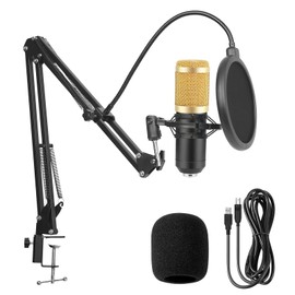 Professional Condenser Microphone Kit, with Boom Arm Stand Pop Filter Shock Mount Mute USB Microphone for Podcast Recording Video Gaming Singing Streaming YouTube