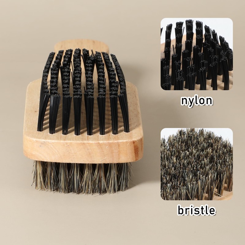 Double Sided Beard Brush, Lmitation Bristle Firm and Soft Sides
