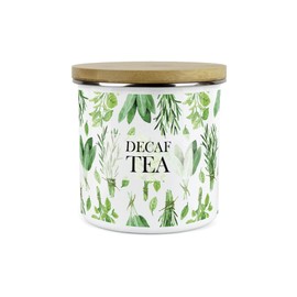 Purely Home Kitchen Herbs Decaf Tea Canister - White & Green Metal Enamel Kitchen Food Storage Container