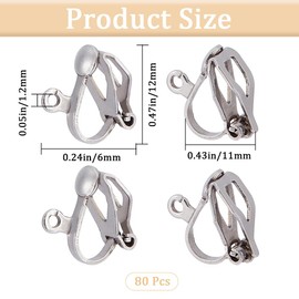 SOFPLATE 1 Box 80Pcs Silver Earring Converter Clip on Earrings Findings Painless Clip on Earring Components with Loop Non Pierced Stainless Steel Earring Clips for jewellery Making Supplies DIY Craft