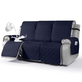 VANSOFY Waterproof Recliner Couch Covers, Sofa Covers 1-Piece Washable Reclining Sofa Cover Non-Slip Furniture Protector with Elastic Straps Pocket for Dogs, Pets(Dark Blue,3 Seater)