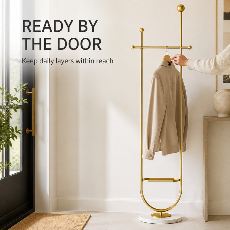 Modern Freestanding Stainless Steel Clothes Rack with Hanging Bar &