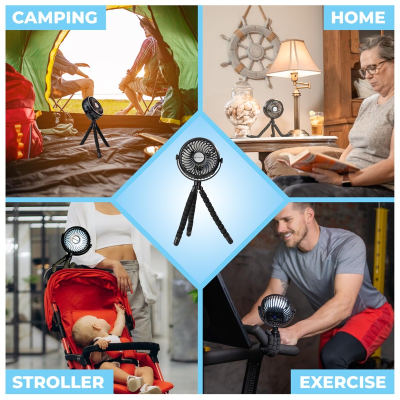 Comfort Zone Portable Stroller Fan, 3 Speed Rechargeable Battery Clip