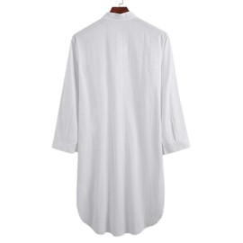 SEAUR Mens Nightshirts Long Gown Nightgown Comfort Sleep Shirts Cotton Henley Shirts Long Sleeve Sleepwear Plain Kaftan Thobe Muslim Thobe Night Shirts Loungewear - White 1-2XL