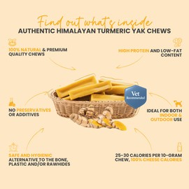 KATHMANDU'S 100% Natural Turmeric Flavor Yak Chews – Keep Dogs Busy & Happy with Our Lactose & Rawhide Free Himalayan Dog Chews - Long Lasting Dental Treats for Aggressive Chewers (Large, Pack of 4)