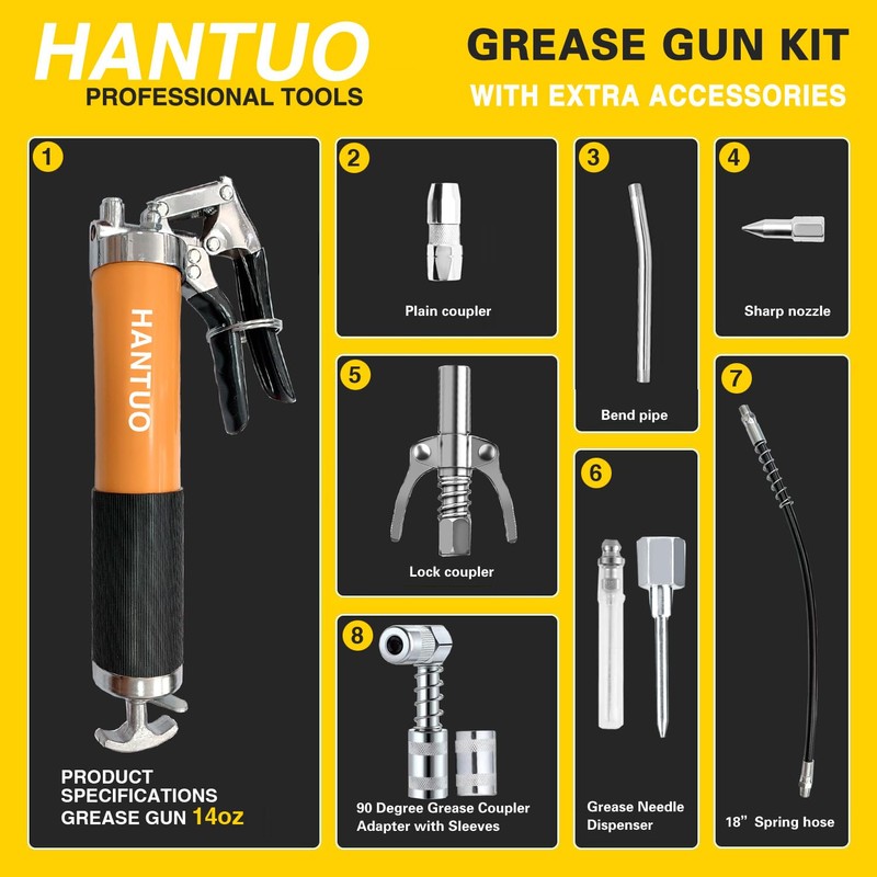 Grease Gun with Quick Release Coupler, 8000 PSI Heavy Duty