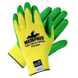 MCR Safety FTKV350M FlexTuff Kevlar Nitrile Men's Memphis Gloves with Navy Hemmed Cuff, Green/Yellow, Medium, 1-Pair