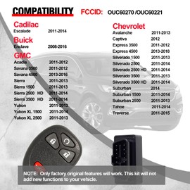 Keyless Entry Remote Kit for Chevy Silverado Avalanche Equinox Express Traverse GMC Yukon Sierra 1500 2500 3500 HD Acadia Savana Buick Enclave(OUC60270 OUC60221)