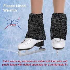 CRS Cross Leg Warmers and Headband Set for Figure Skating with Zipper. Fleece Lined Knit Keeps Legs Warm-Ice Skate Dance (1, Black & White-Short)