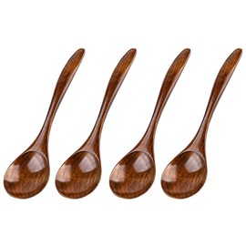 INHEMING Wooden Spoons, Soup Spoons, Tablespoons, Set of 4 in Japanese Style, Natural Wooden Spoons, Wooden Soup Spoons for Cooking and Stirring, Dishwasher Safe, Kitchen Accessories - 17.5 cm