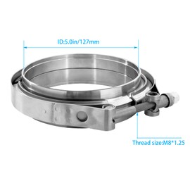 Vitonsbay Exhaust Clamp,5.0 Inch V Band Clamp Coupling with Flange Male Female Stainless Steel (1Pcs)