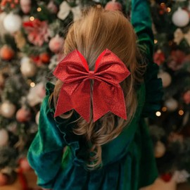 KISZU Hair Clips, Large Big 7inch Sequin Glitter Cheer Bow Clips for Women and Girls, Jumbo Giant Bow Clips Ponytail Holder Big Hair Clips Costume Accessories, Christmas Red