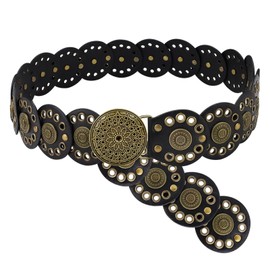 Chihutown PU Leather Boho Belt, Hollow Disc Belt Women, Vintage Belts for Women Trendy, Adjustable Western Belts for Woman (Black)