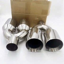 Unbranded QUAD 4" OUT CHROME EXHAUST TIP STAGGERED L&R PAIR 2.5" INLET DUAL WALL ANGLE CUT