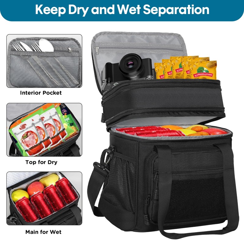 GLENKEY Double Deck Insulated Lunch Box, Expandable XLarge Lunch Bag