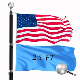 Wphold 25FT Telescopic Flag Pole Kit: Extra Thick Telescoping Flag Poles, Black Heavy Duty Flag Poles for Outside House Inground with 3x5 American Flag