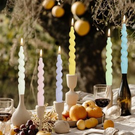 7.5 Inches Spiral Taper Candles Pastel Twisted Candle Dripless Unscented Short Candles, Handmade Candlesticks for Wedding Dinner Decor, Set of 6