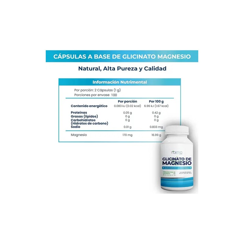 Glicinato Magnesio 500mg 200 Cápsulas Por Frasco Sabor