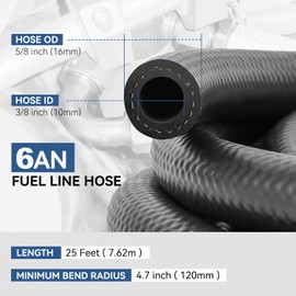 Auto Dynasty 6AN Fuel Line Kit, 3/8'' ID Stainless Steel Braided Fuel Hose Fitting Kit with Adapters, NBR 25Ft Oil Gas Hose Fuel Line End Fitting Kit, Black