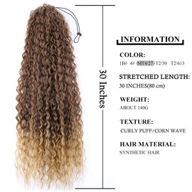 Fashion Icon 30" Long Drawstring Ponytail Synthetic High Puff Afro Clip in Ponytail Hair Extensions Ombre Curly Corn Wave Clip in Hair Pieces for Women（MT4/27）
