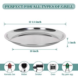 14 In Stainless Steel Roasting Pan, Stainless Steel Heavy Duty Kitchenware Round Roaster Pan Large XLarge Big Green Egg Drip Pan for Turkey Baking,Roast Chicken,Brushed Surface & Dishwasher Safe