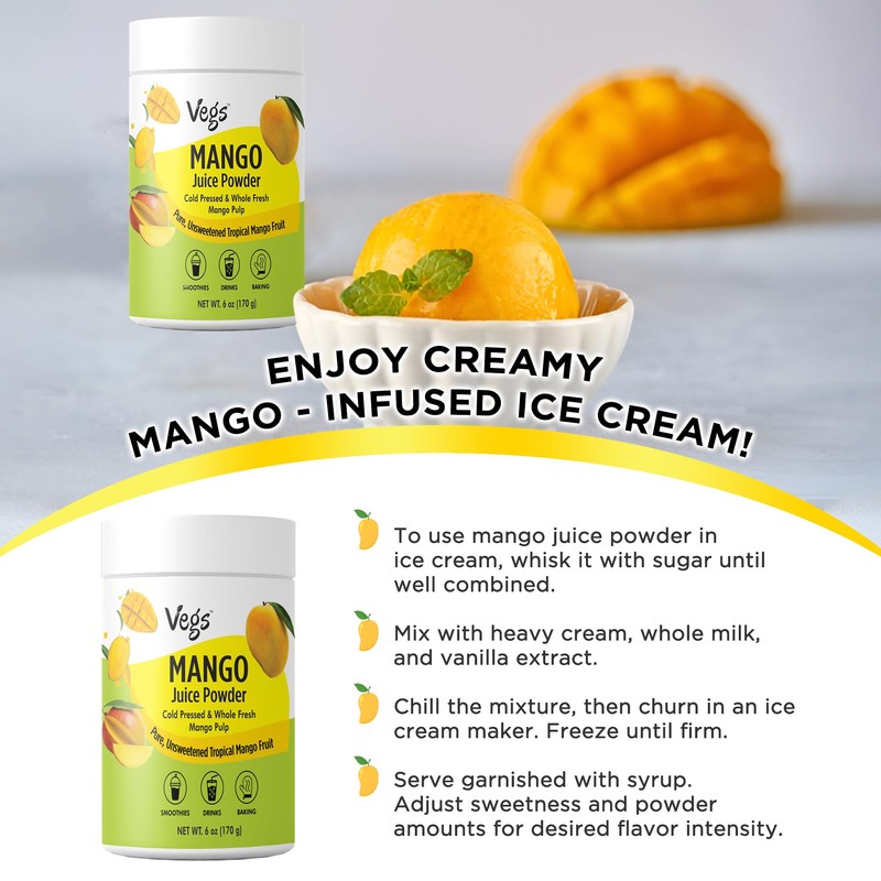 Vegs Mango Juice Powder - Freeze Dried Organic Mango Juice
