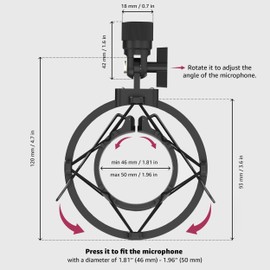 IXTECH Microphone Shock Mount, Shock Mount Mic Holder Clip for Noise Isolation, Anti Vibration Shock Mount to Reduce Vibration Noise for 48mm-51mm Diameter Condenser Microphone, IX-MI-SM1