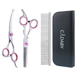 CADABY Dog Grooming Scissors Kit with Safety Round Tips, 3 in 1 Professional Dog Grooming Scissors, 4CR Stainless Steel Pet Grooming Shears for Dog, Cat,Sharp and Durable, Pink