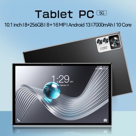 Tablet 8GB+256GB 10.1 inch Screen 5G Calling 10-Core MTK6797 Processor 128GB Expandable Memory Large Storage Capacity High-Clear Large Screen BT5.0 7000mAh Battery Long Standby Time Multifunctional Network Connection