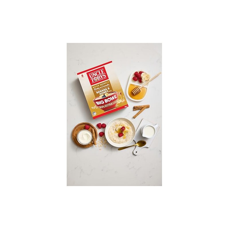UNCLE TOBYS Oats Quick Sachets Banana and Honey, Big Bowl,