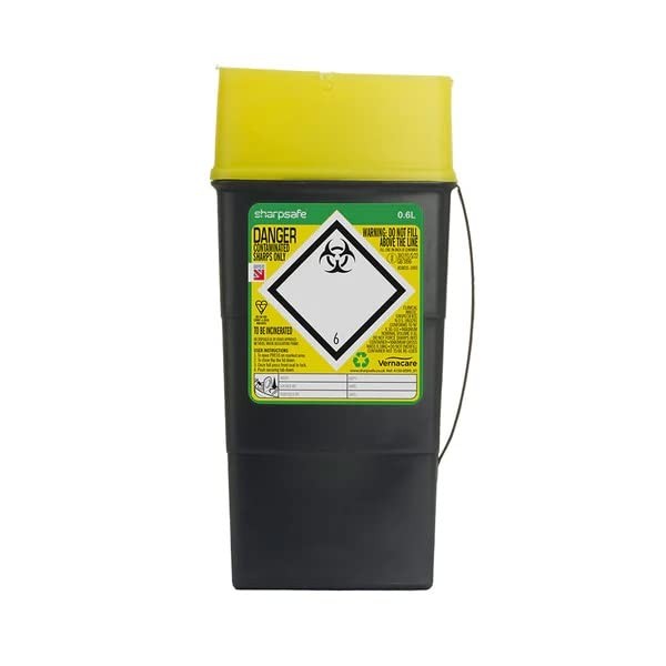 Sharpsafe 0.6 Litre 5th Generation Yellow/Grey -Sharps Bin Clinical Waste Disposal