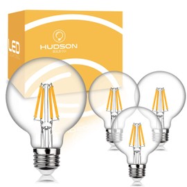 Hudson 6W Edison LED Light Bulb - G25 Globe, 4-Pack, 3000K Warm, Dimmable Soft White (60W Equivalent) - E26/E27 Standard Base for Vanity, Mirror & Room Décor