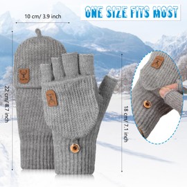 Neer 2 Pairs Women's Fingerless Gloves with Cap Half Finger Mittens Warm Winter Gloves, Classic black and grey