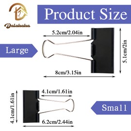Dalababa 12 Pcs 51mm Foldback Binder Clips, Black Metal Large Bulldog Clips for School Home Office Supplies
