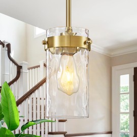 Vaziden 4.72" Hammered Glass Pendant Lighting for Kitchen Island 1 Pack, Modern Brushed Gold Pendant Light Fixtures, Adjustable Ceiling Pendant Light for Kitchen Island Dining Room Bedroom Hallway