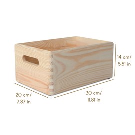 Creative Deco Large Wooden Crate Fruit Box Basket 30 x 20 x 13 cm (+/-1 cm) with Handles without Lid Wooden Box Unpainted Wooden Box for Documents Valuables Toys Tools