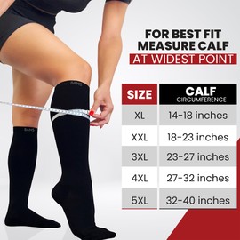 BAMS Plus Size Compression Socks Wide Calf XL XXL XXXL – Graduated Knee-High Support, Viscose from Bamboo Easy-On/Easy-Off (Black, XL)