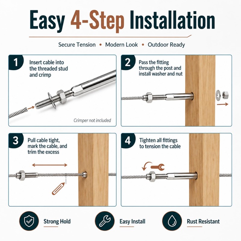60 Pack Cable Railing Swage Threaded Stud Tension End Fitting