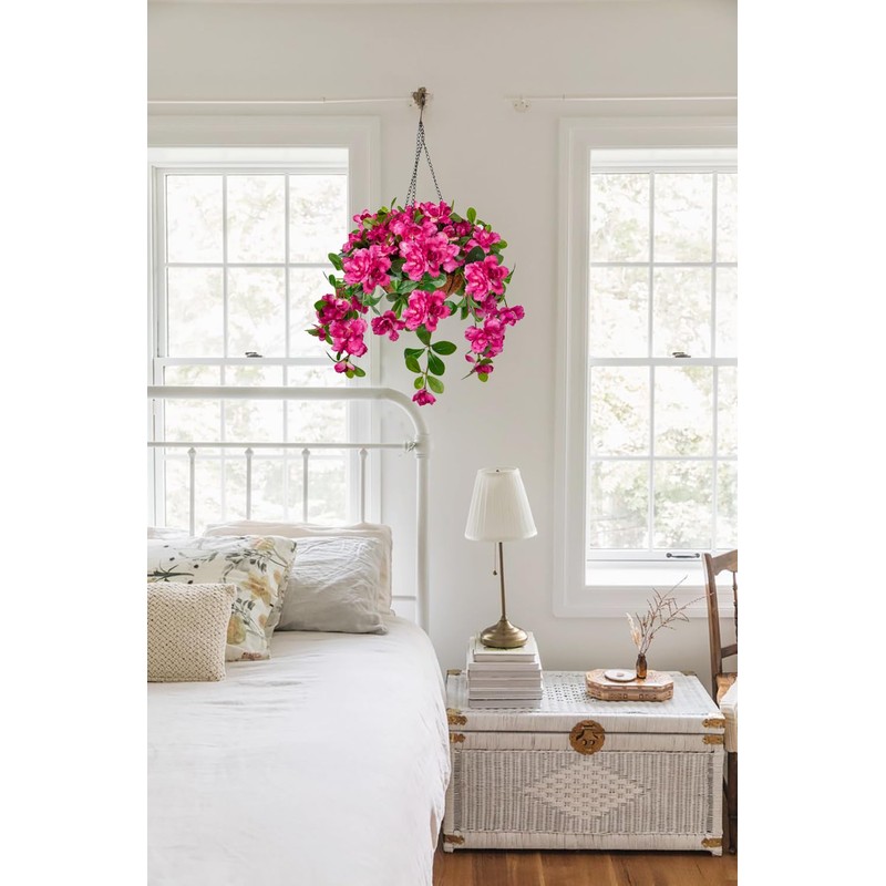 Briful Fake Hanging Flowers with Basket, Artificial Bougainvillea Silk Plants